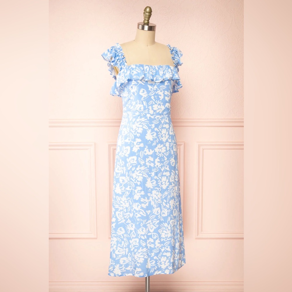 Sugarlips Allegra Floral Blue and White Midi Dress like Reformation - Picture 5 of 16